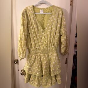 aerie Light lime Green Floral shirt dress